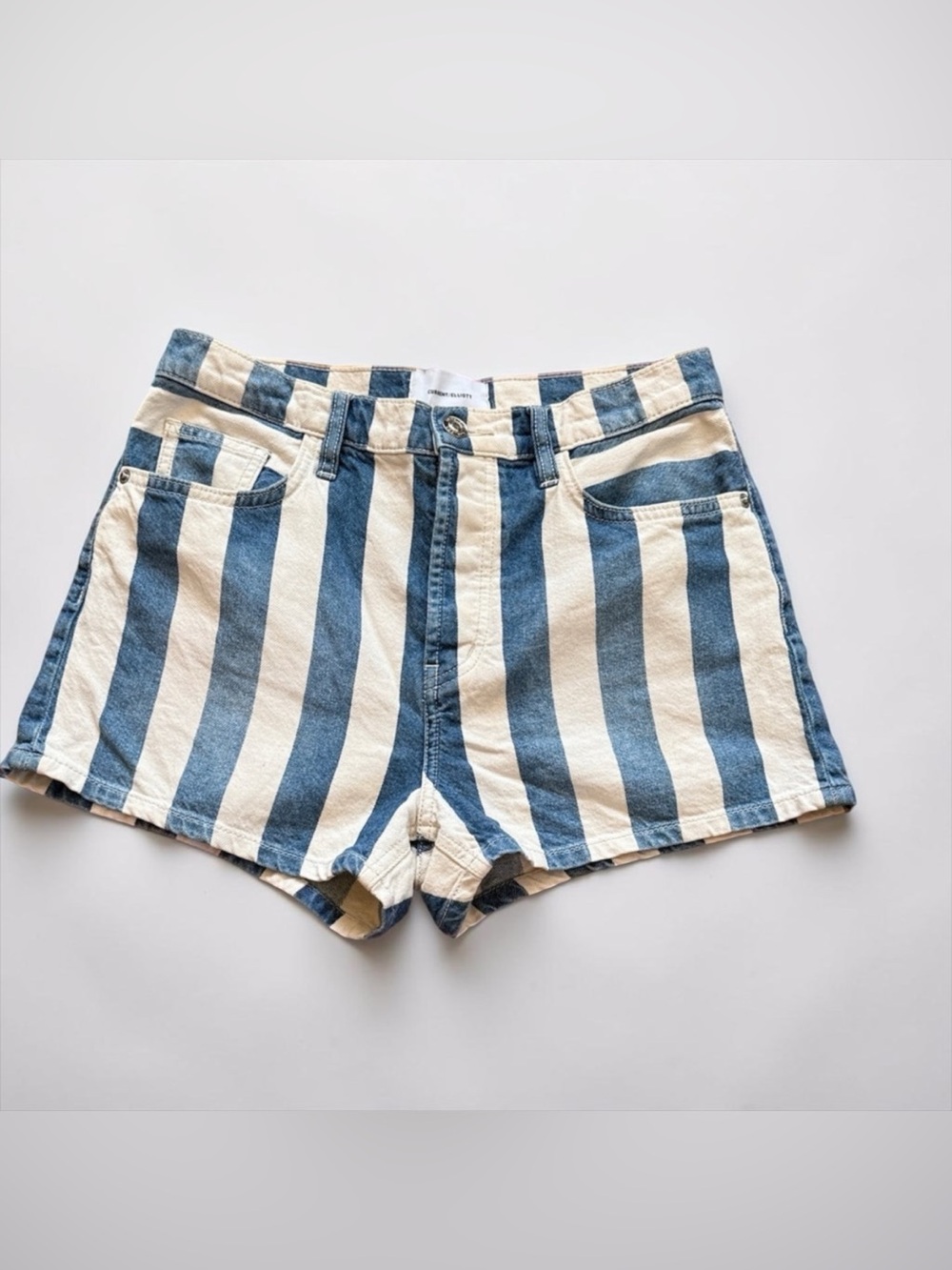 Current/Elliott Blue and White Striped Jean Shorts - Picture 1 of 7